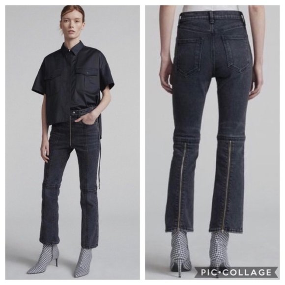 rag & bone Iver high rise bootcut cropped jeans in Black Blain Size 24 NWT - Picture 1 of 8